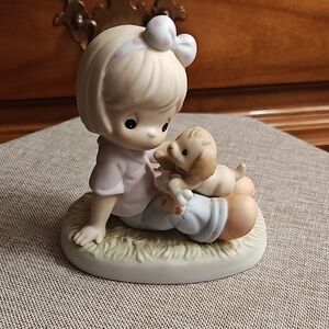 Precious Moments Blonde Child with Puppy Figurine